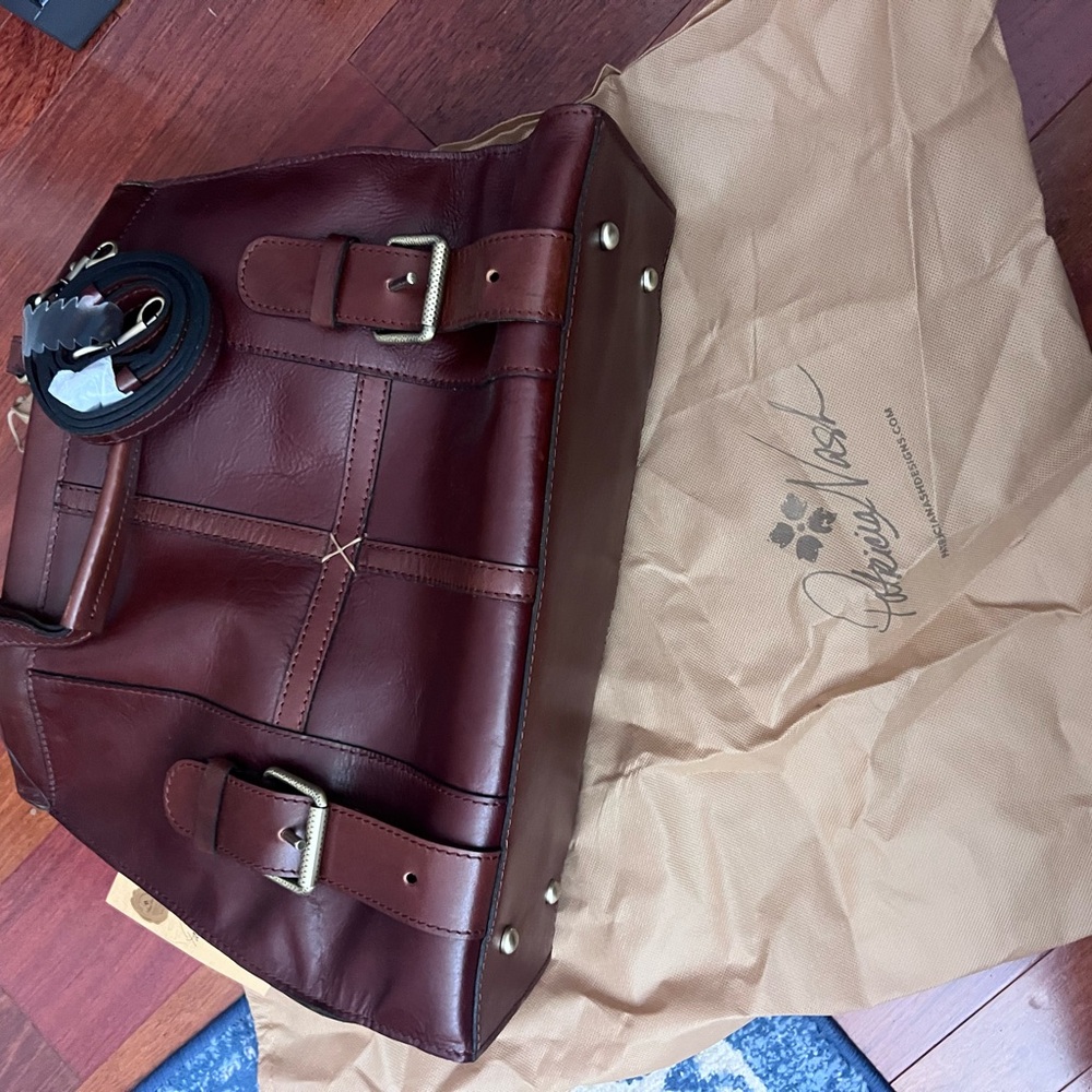 Patricia Nash Rich Burgundy Leather Briefcase with Buckle Straps